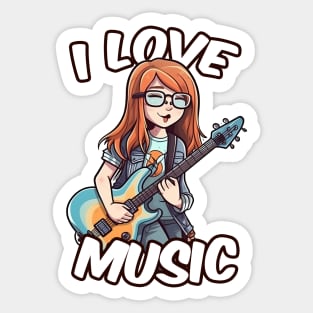 A girl playing her favourite guitar Sticker